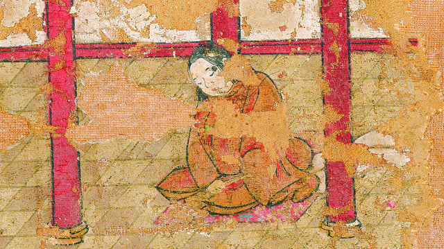 A close-up of Prince Shotoku in a mural