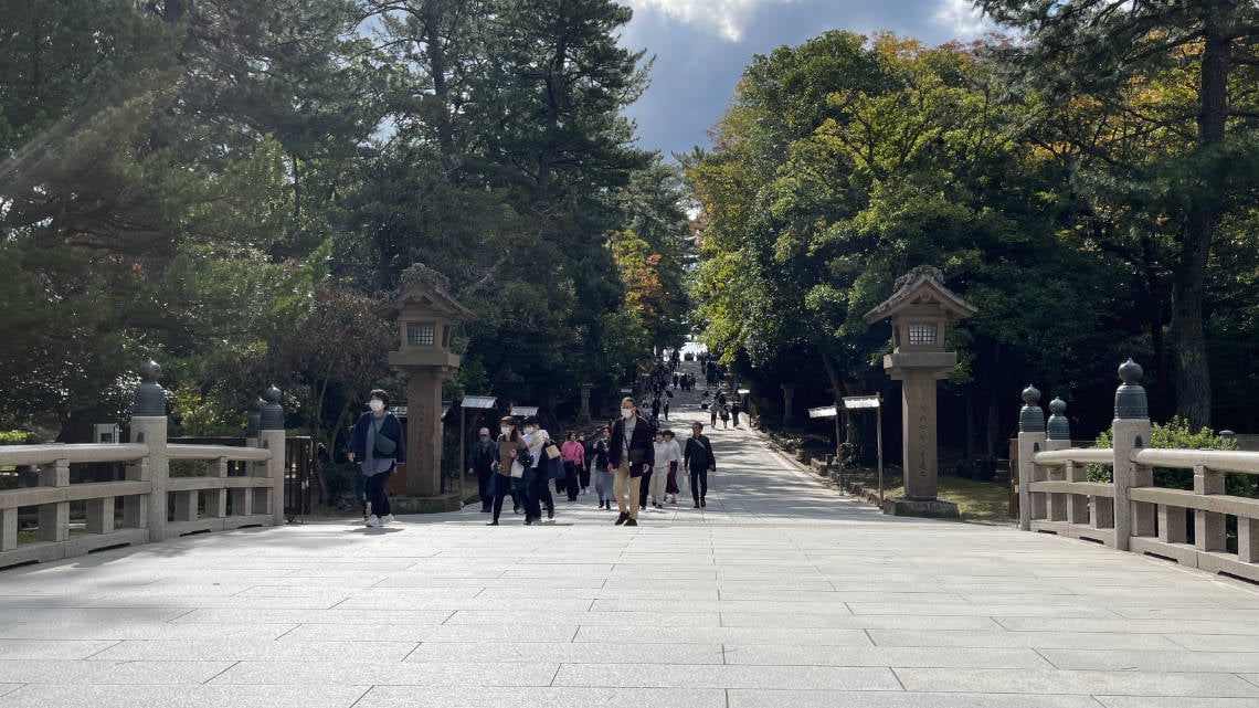 Looking back at the main entrance with steep hill and stairs