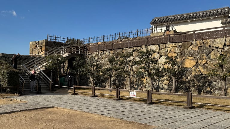 Access to the castle keep requires ascending a flight of wooden stairs. Access to the castle keep requires ascending a flight of wooden stairs.