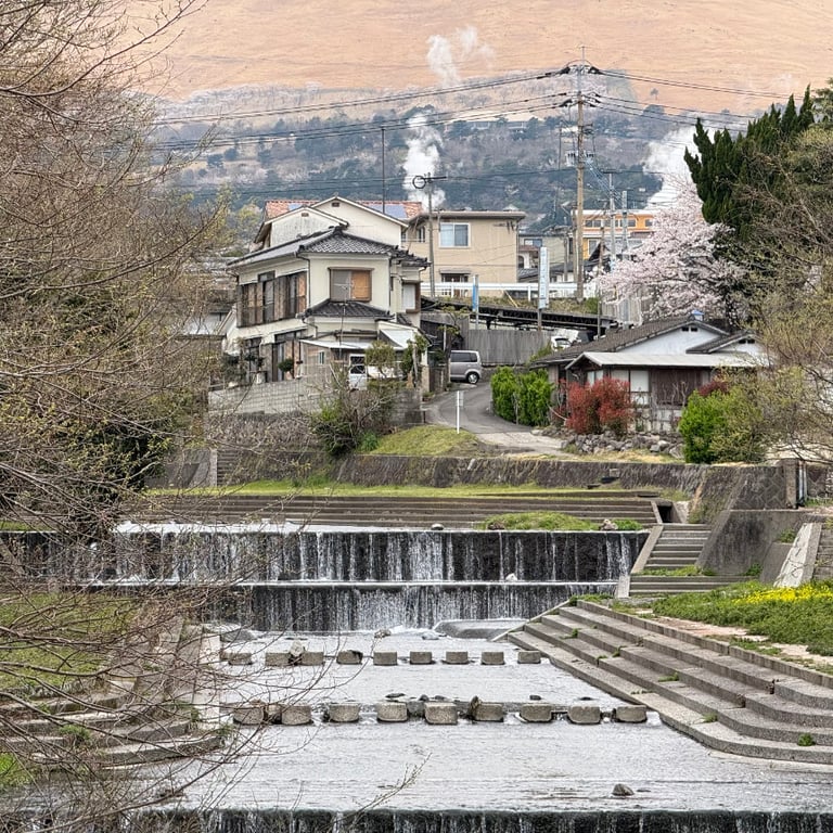 Onsen steam in Beppu .
