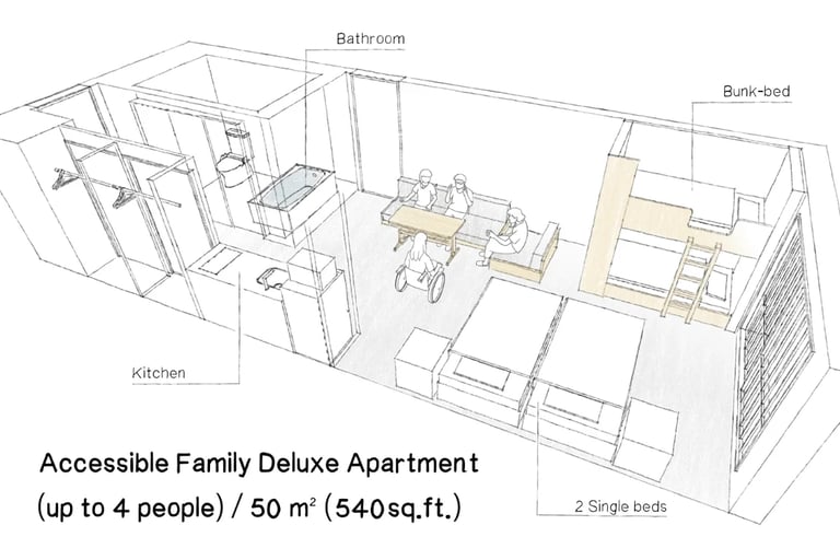 Wheelchair accessible room at Mimaru Kyoto Kawaramachi Gojo 3d A4B 32s 768x512