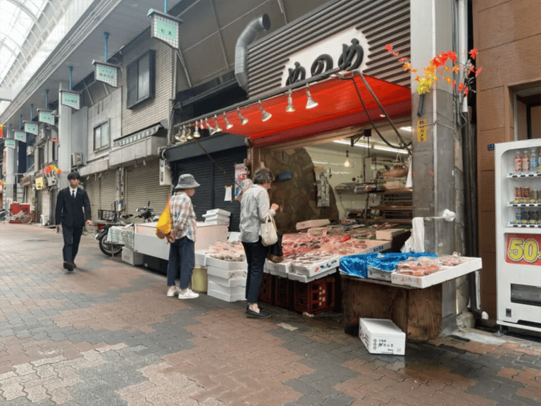 accessible karahori food tour shotengai fish market stall 768x576