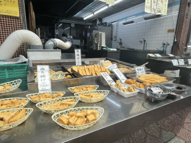accessible karahori food tour tofu shop fried aburaage display 768x576