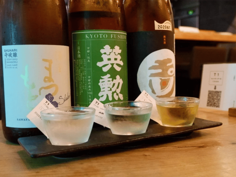 accessible kyoto sake tour fushimi sake flight three cups 768x576