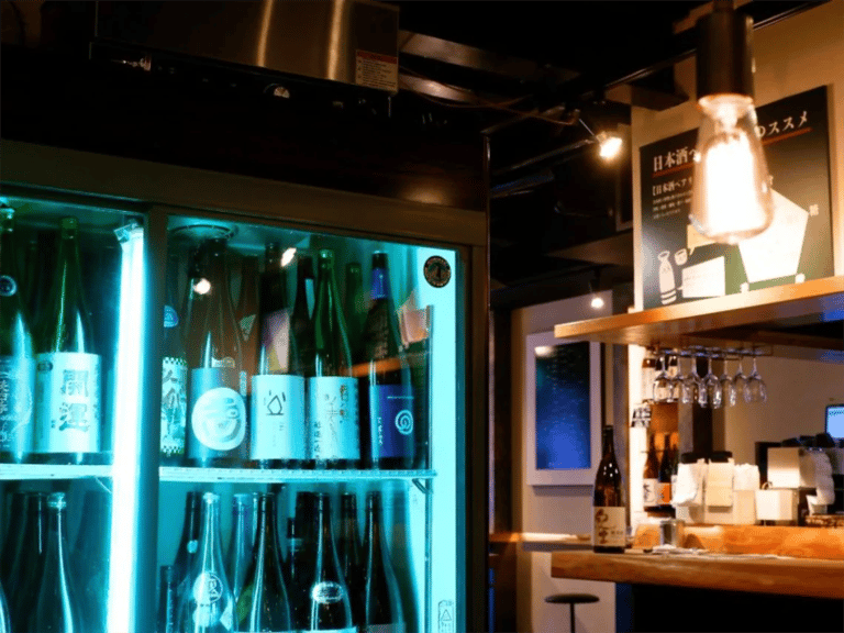 accessible kyoto sake tour sake fridge with blue light 768x576