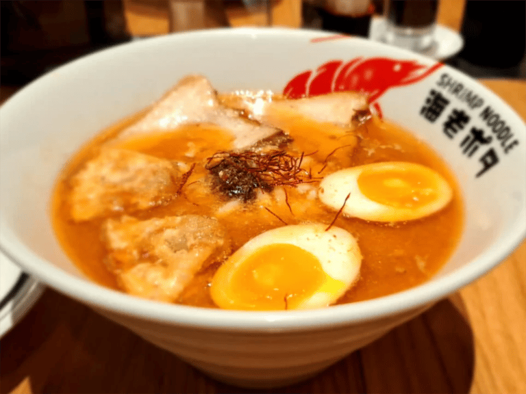 accessible shimbashi food tour shrimp ramen with soft egg 768x576