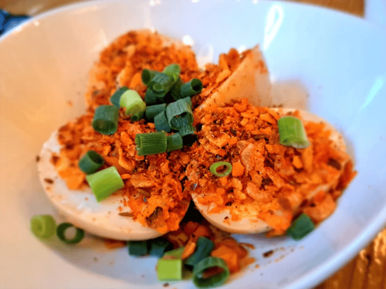 accessible shimbashi food tour spicy deviled eggs with chili 768x577