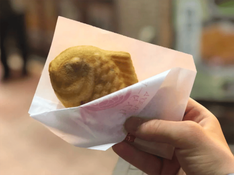 accessible shimbashi food tour taiyaki fish cake snack 768x576