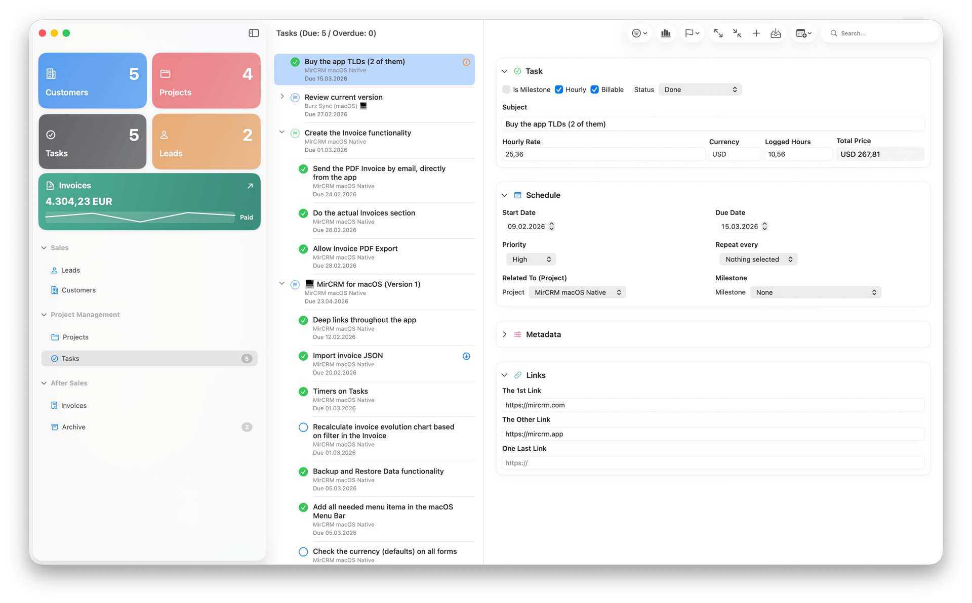 MirCRM native macOS CRM workspace