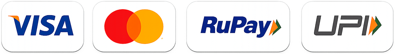 Visa, Mastercard, RuPay and UPI accepted