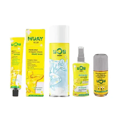 Bộ thuốc giảm đau: Bộ dầu xoa bóp truyền thống của Thái Lan được thiết kế để làm ấm cơ, giảm đau và giảm thiểu vết bầm tím, được thiết kế phù hợp với nhu cầu của các vận động viên thể thao đối kháng.