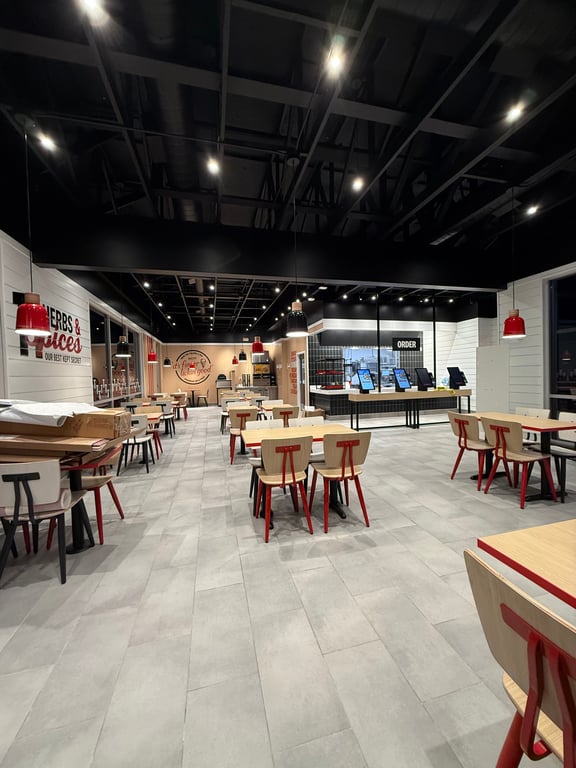 Completed commercial restaurant dining area