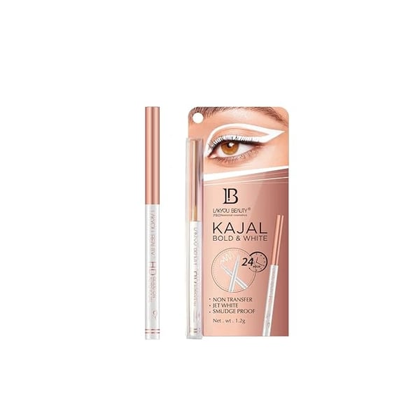 Lakyou Beauty HD Glide On Auto White Color Kajal | Highly Pigmented Kohl | 24 Hr Long Stay | Non Transfer | Matte Finish | Single Stroke Glide | Water Proof | Smudge Proof | 1.2g