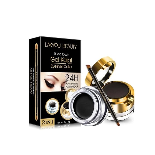 Lakyou Beauty Gel Kajal Eyeliner Cake | 24H Long Lasting | Waterproof | 2-in-1 Formula | Intense Color & Definition