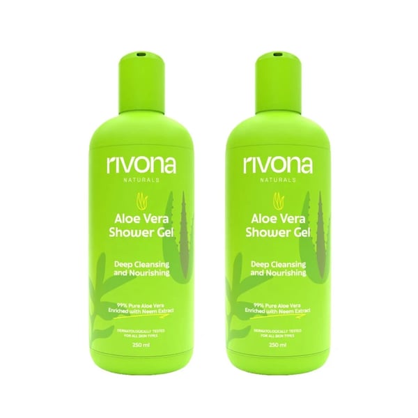 Rivona Naturals Aloe Vera Shower Gel | Aloe Vera + Neem | Cleansing and Nourishing| for Men & Women |All Skin types |250 ml (Pack 2)