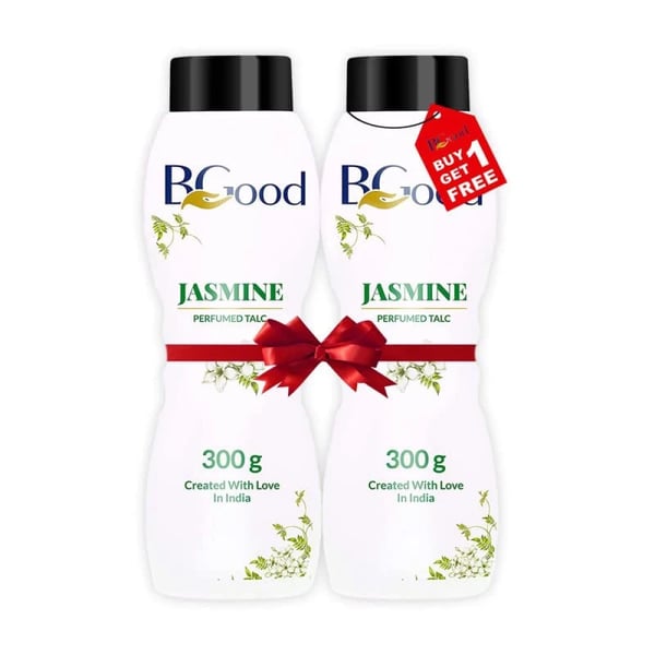 Bgood Jasmine Talcum Powder 300gm x 2 | Fragrant Beauty Talc for Women | Smooth Texture | Pack of 2 Buy 1 Get 1 Free
