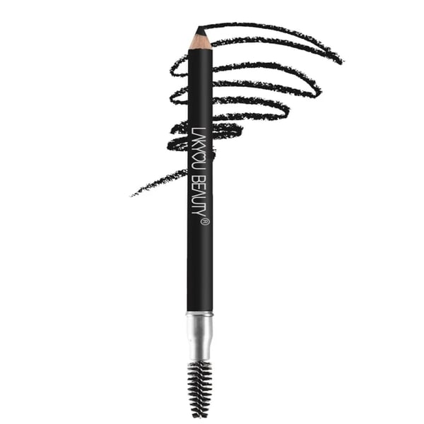 LAKYOU BEAUTY Eyebrow Pencil With Brush - 1.5gm (Black) | Dual-Ended Pencil For Defined Brows With Matte Finish