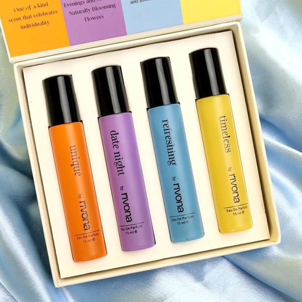 Rivona Versatile Unisex Perfume(Gift set of 4),Women’s & Men's Fragrances Perfume Set,Valentine gift for him & her,(15ml x 4 pc) long lasting, Eau de Parfum, IFRA certified.