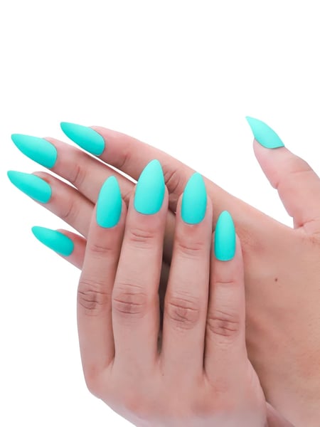 Secret Lives® acrylic press on nails designer artificial nails extension greenish blue design 24 pieces set with kit