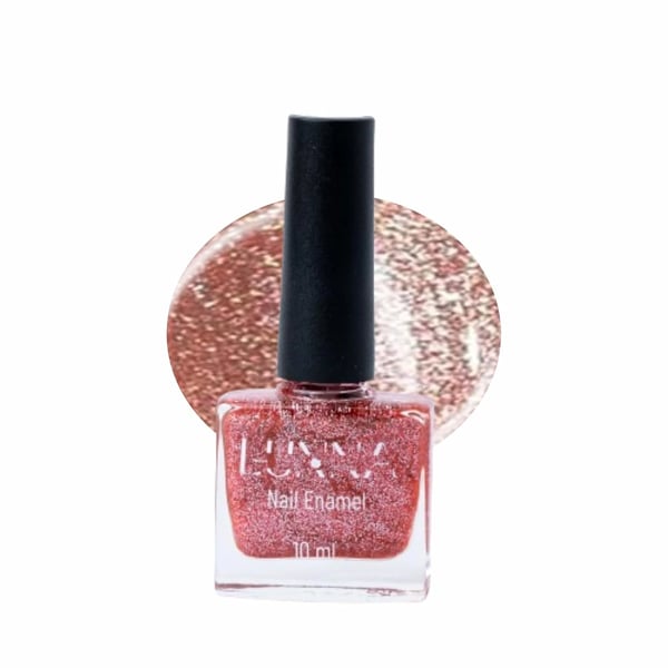 LUNNA Gloss Glittery Finish Pink Nail Enamel | Nail Polish | For Girls & Women | High-Shine | Long Lasting | Non-Smudging | Quick Drying Nail Polish | Wear Resistant | Non-Toxic |10ml Rose Gold