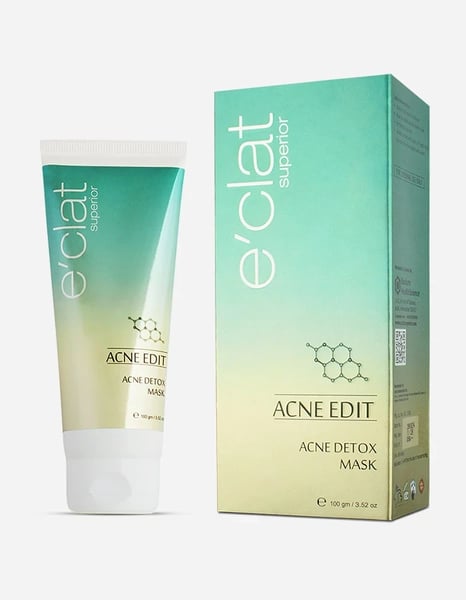 e'clat Acne Edit Detox Mask for Oily and Acne Prone Skin | Clay Mask with 2% Salicylic Acid & Tea Tree Oil to detoxify oily skin | For Men and Women | Dermatologist Recommended | 100 gm