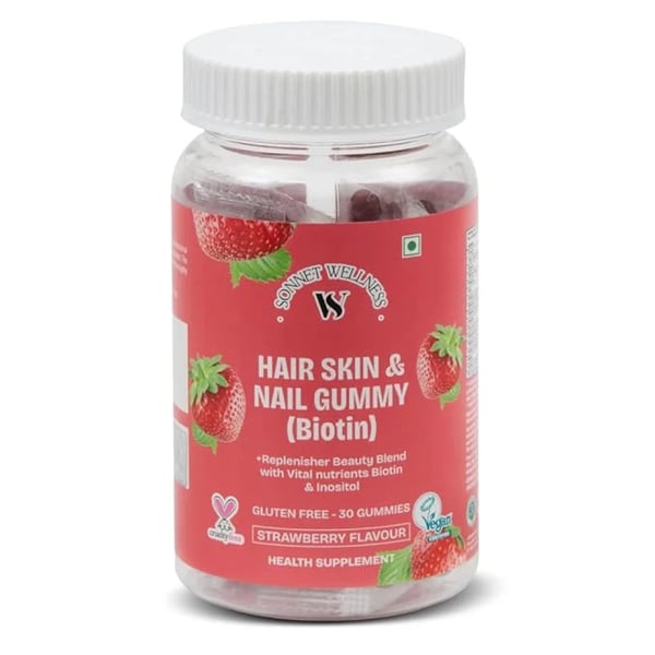 Sonnet Wellness Biotin Gummies | Thick & Smooth Hair | Stronger Nails | Healthy Glowing Skin | Biotin | Zinc | Vitamin B12 | Vitamin B6 | Gluten Free | Soy Free | 30 Gummies | Pack of 1