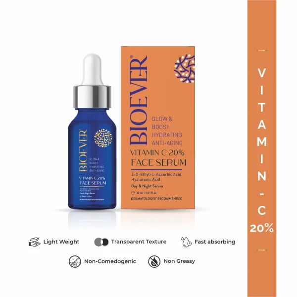 Bioever 20% Vitamin C Serum with Hyaluronic Acid, Niacinamide, Liquorice Extract for Glowing Skin, Hyperpigmentation & Dull Skin - 30ml