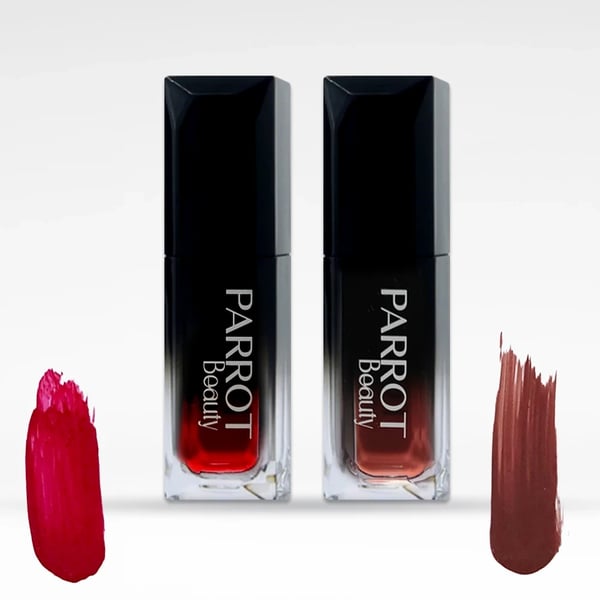 Parrot Beauty Cream matte liquid lipstick - Combo of Preppy Red (P01) + Magnetic Mahogany (P04)