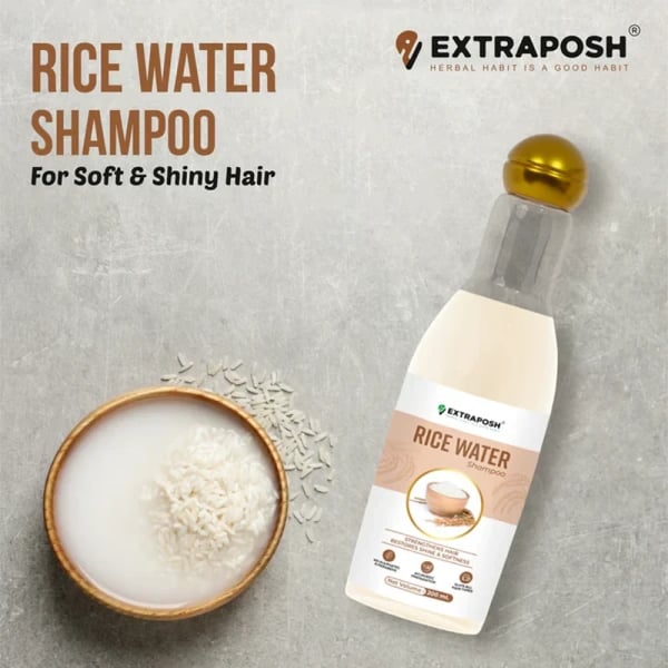 EXTRAPOSH Rice Water Shampoo - Strength & Growth Formula - Free from Mineral Oils, Sulphates & Paraben - For All Hair Types 200ml