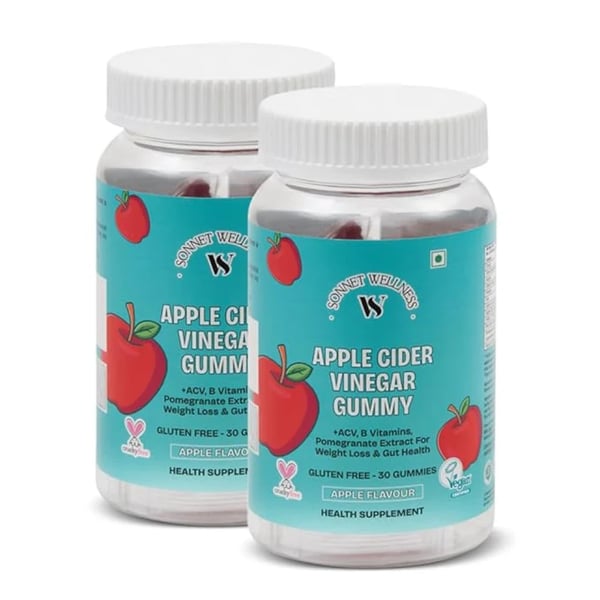 Sonnet Wellness Apple Cider Vinegar Gummies | Digestion | Gut Health | Weight Management | Cholesterol Management | Blood Sugar Control | Vegan | Gluten Free_30 Gummies (Pack Of 2)