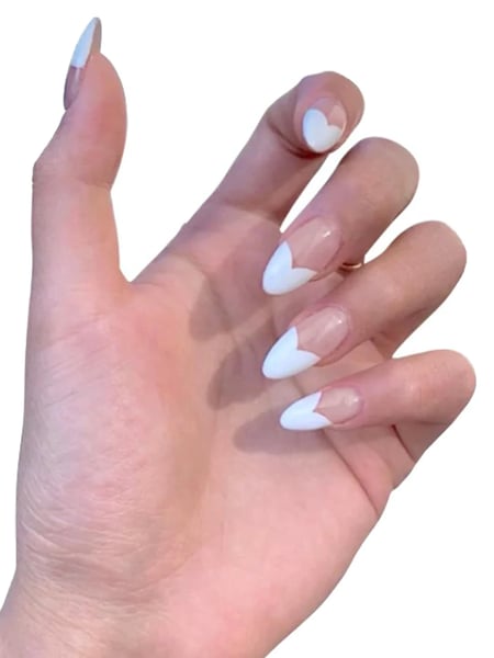 Secret Lives designer artificial nails extension transparent nail with white color design on the top 24 pieces set with manicure kit convenient than manicure
