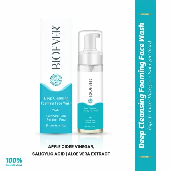 Apple Cider Vinegar Foaming Facewash with Salicylic Acid and Aloe Vera Extract for Deep Cleansing, All Skin Types - 150ml