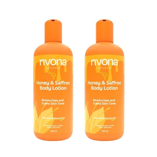 Rivona Naturals Honey & Saffron Lotion | 2% Kojic + Honey | Skin Brightening and Moisturizing | For Men & Women | All Skin types | 250 ml (Pack 2)