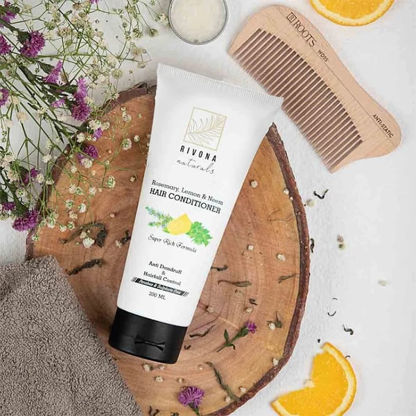 Rivona Naturals Rosemary, Lemon & Neem Hair Conditioner for Dry & Frizzy Hair Enriched With Moroccan Argan Oil - No Parabens, Sulphates & Silicones - 200 ML