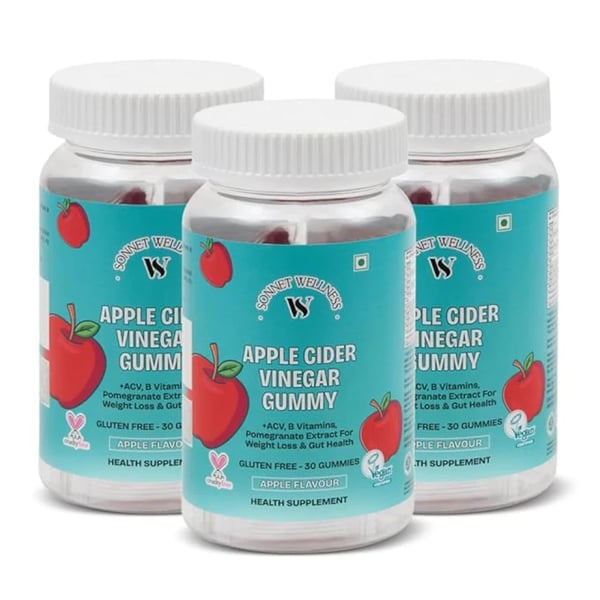 Sonnet Wellness Apple Cider Vinegar Gummies | Digestion | Gut Health | Weight Management | Cholesterol Management | Blood Sugar Control | Vegan | Gluten Free_30 Gummies (Pack Of 3)