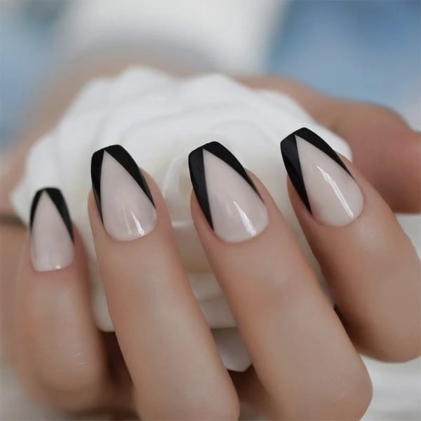 Secret Lives® acrylic press on nails designer artifical nails extension nude color with black edges fake nails design 24 pieces set with kit