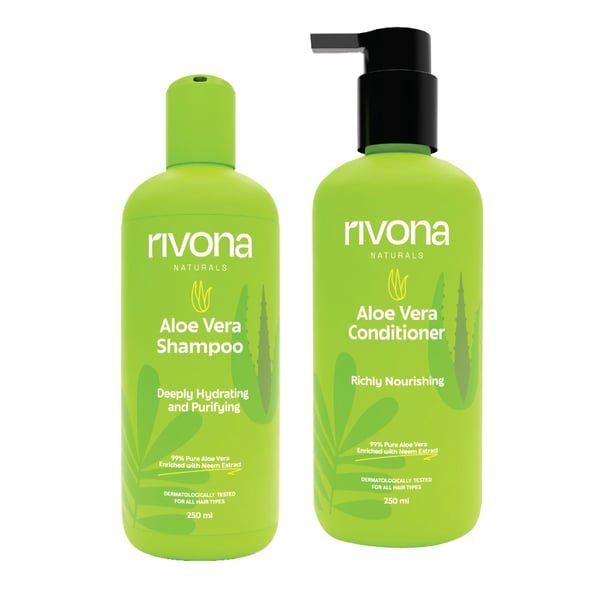 Rivona Naturals Aloe Hair Nourishing Duo| Combo pack of 2 |Aloe Vera Shampoo & Conditioner |For Men & Women |All Hair types |250 ml each