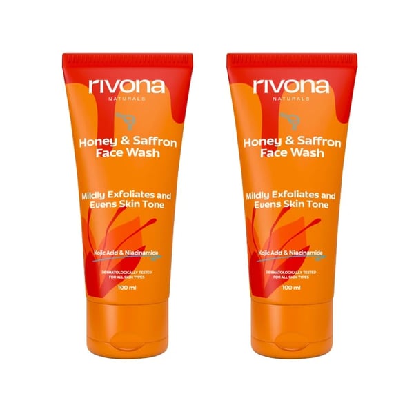 Rivona Naturals Honey & Saffron Face Wash | Kojic Acid + Niacinamide | Skin Brightening and Even Tone| for Men & Women |All Skin types |100 ml (Pack 2)