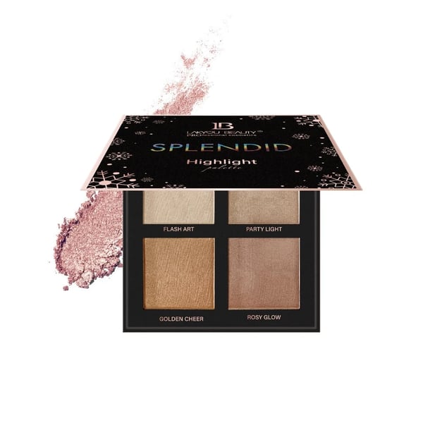 Lakyou Beauty Splendid Highlighter Palette | 4 Natural Shades | Highly pigmented | Easily Blendable | Melts Into Skin | 18g