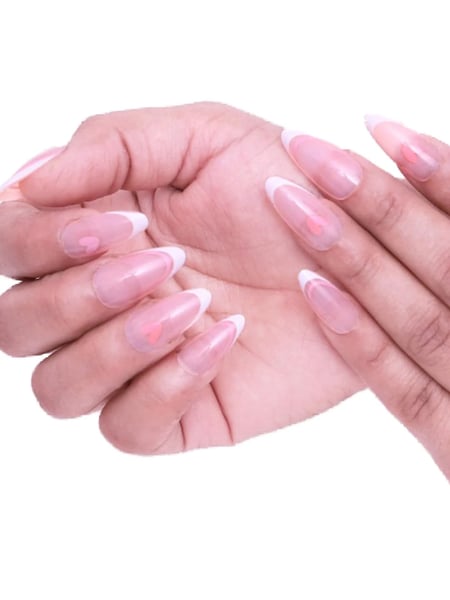Secret Lives® designer artifical transparent fake nails pink love drop design combo 24 pieces set with manicure kit