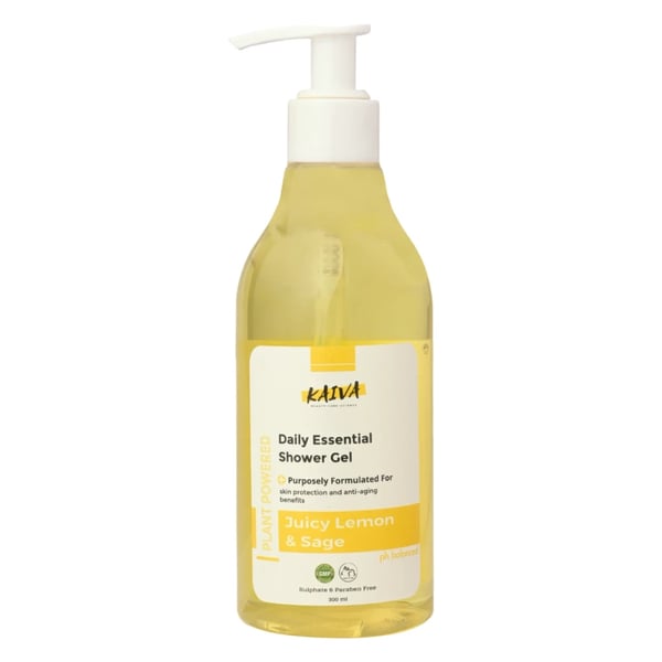 KAIVA | Juicy Lemon & Sage Shower Gel | Gentle & Hydrating for Supremely Soft Skin – For Women & Men | Sulphates & Paraben Free – 300 ml