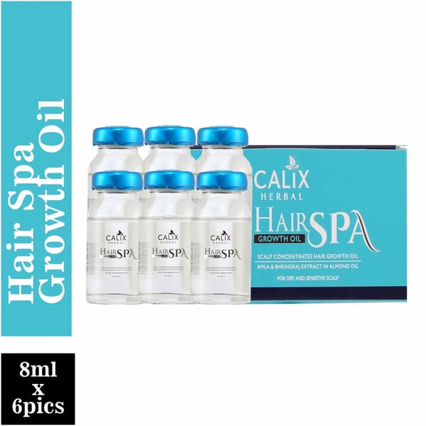 Calix Herbal Organic Hair Growth Oil Ayurvedic Hair-Spa For Complete Hair Treatment With Bhringraj Extracts, Almond & Amla Oil - 8Ml X 6