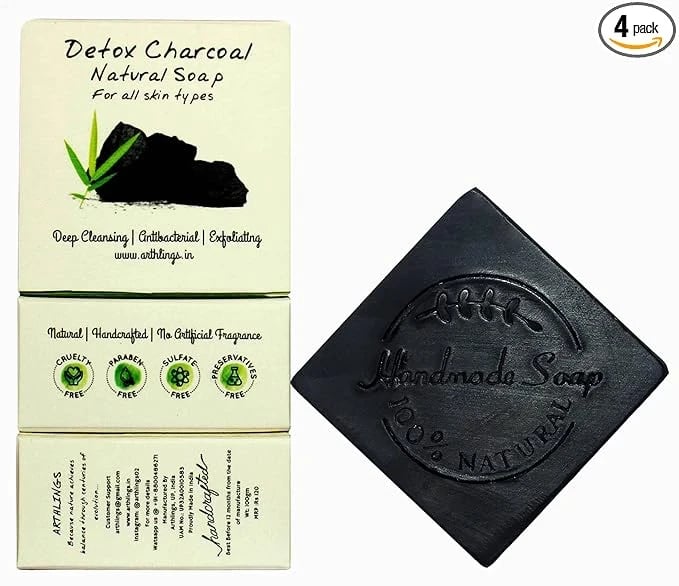Natural Handmade Detox Charcoal Soap For Deep Cleansing and Hydrated Face and Body |Detoxifying | Antibacterial | Exfoliating_100gx3