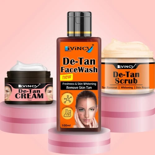 Livincy Detan Scrub, Detan Cream and Detan Facewash Combo pack face pack tan removal pack (3 Items in the set)