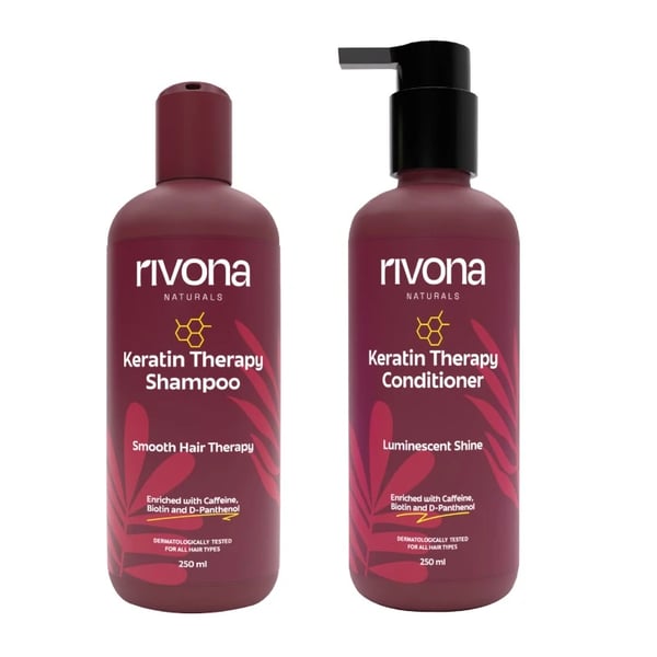 Rivona Naturals Keratin Hair Therapy Duo| Combo pack of 2 | Keratin Therapy Shampoo & Conditioner | For Men & Women| All Hair types | 250 ml each