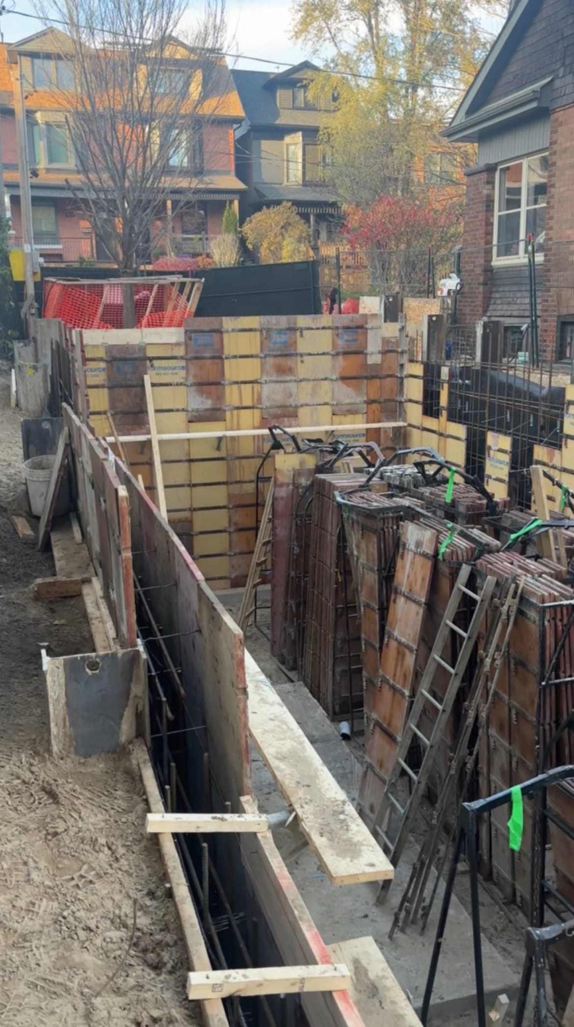 Extensive rebar network prepared for blindside wall pour in East York foundation