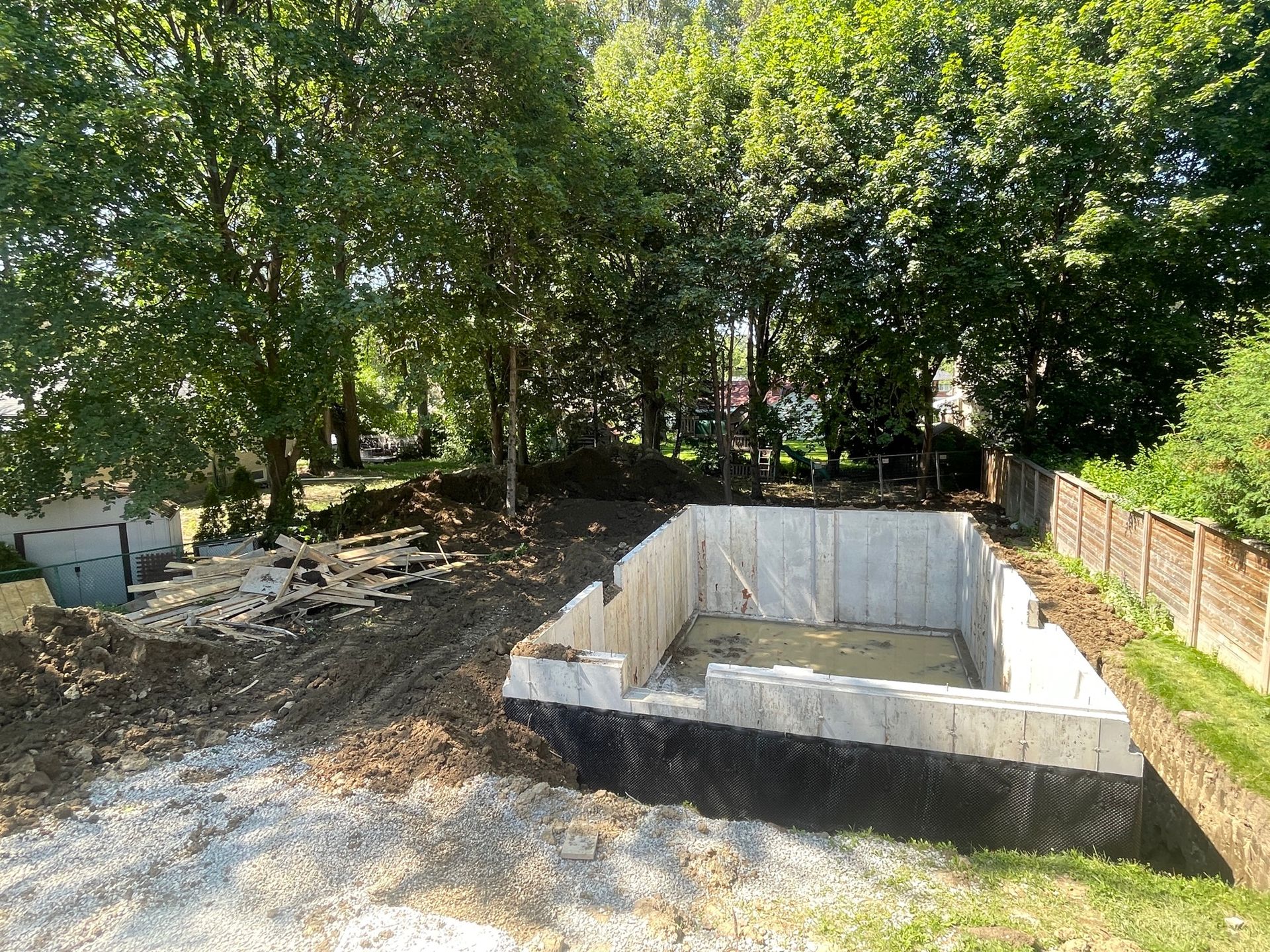 Garden suite foundation being formed in a backyard in Etobicoke