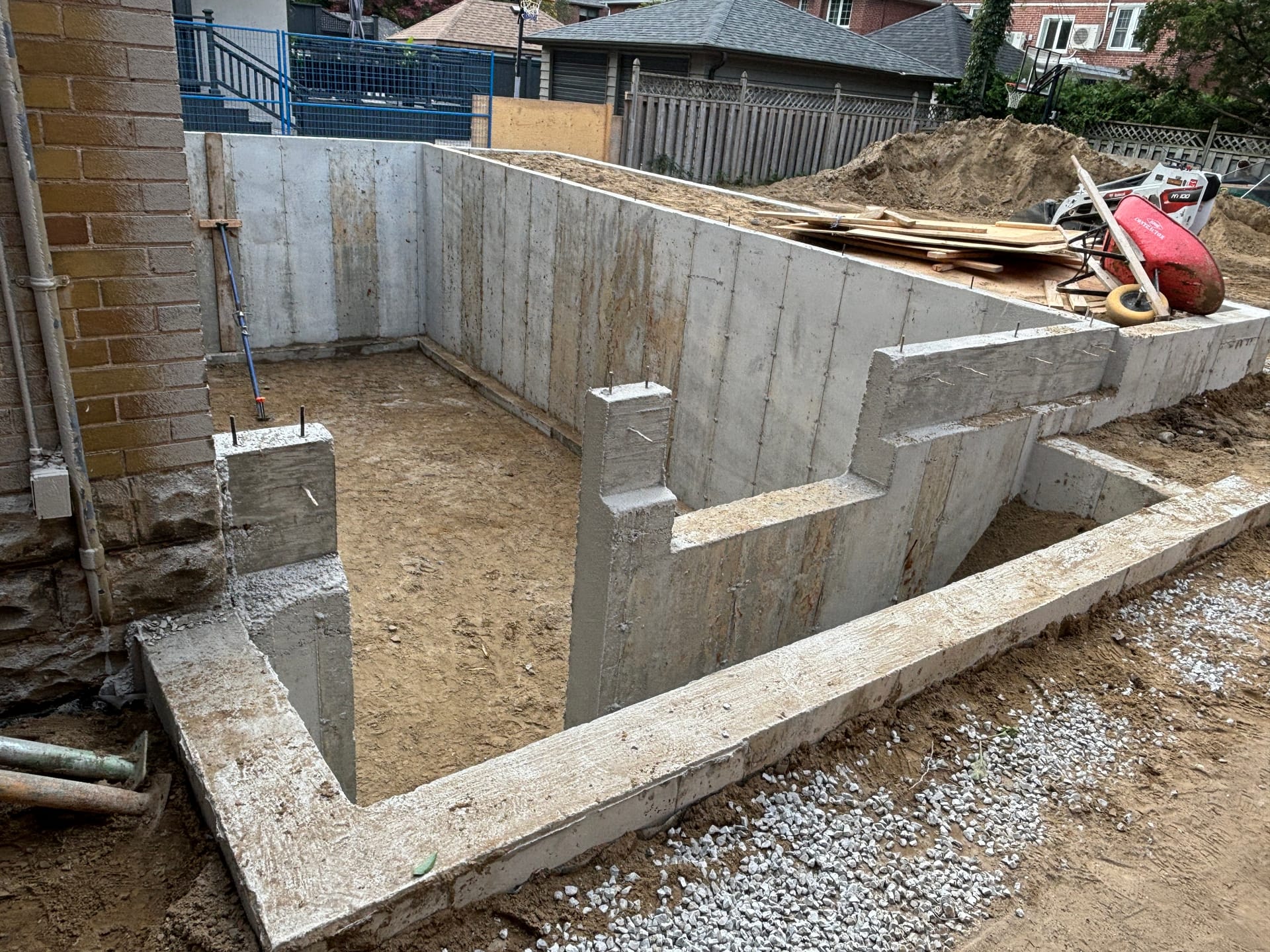 Foundation wall formwork assembly in progress at Etobicoke extension project