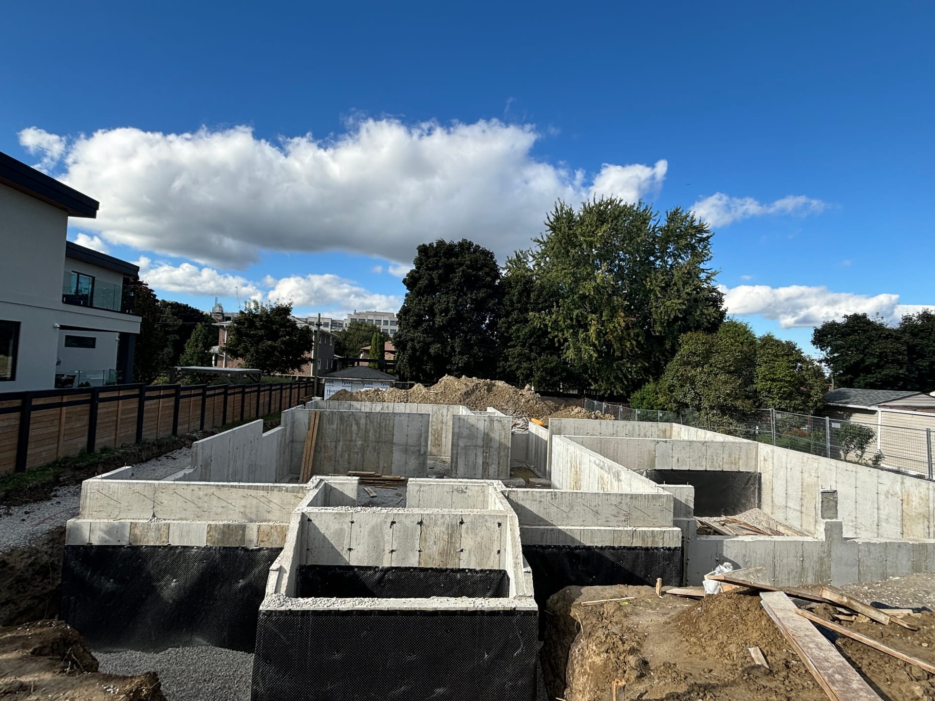 King City foundation walls with black waterproofing membrane applied York Region
