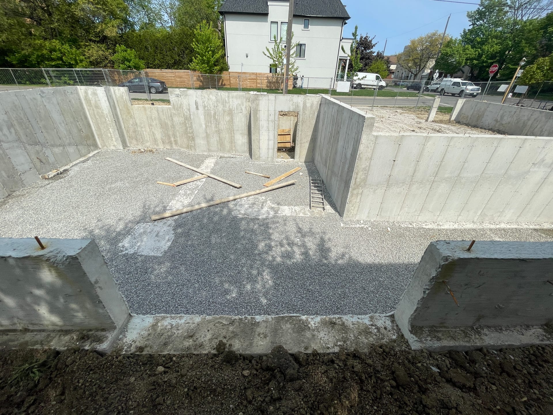 North York foundation construction showing completed concrete walls and grading